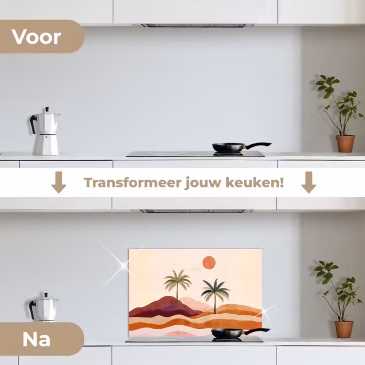 Palmbomen - Abstract - Zon - Heuvels keuken achterwand spatscherm klein -voor_na_NL