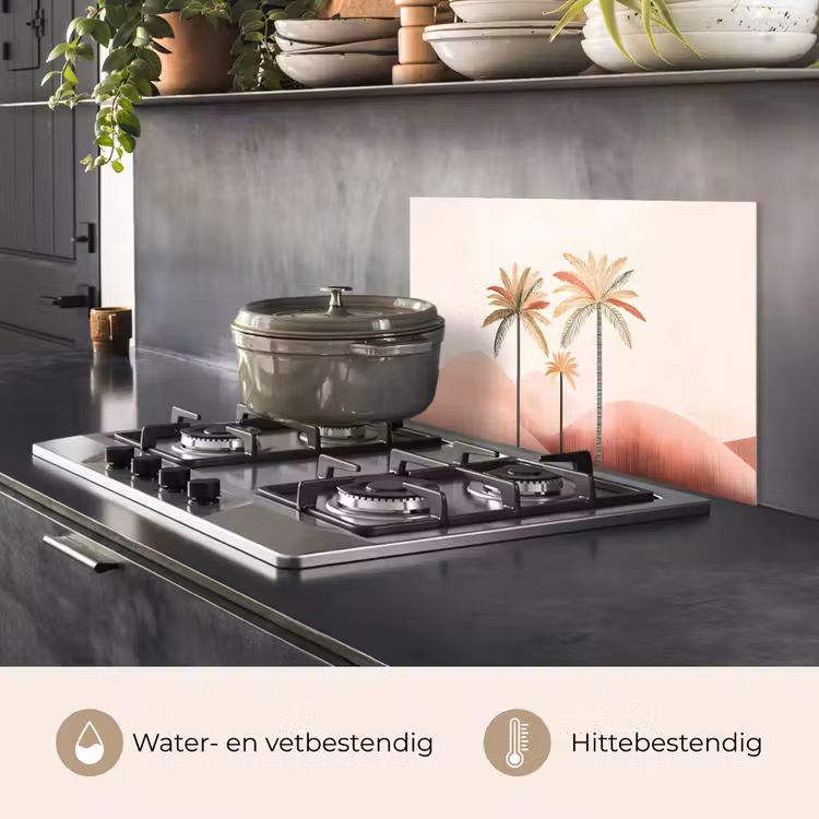 Palmbomen - Heuvels - Minimalistisch - Zachtroze keuken achterwand spatscherm klein -usp_NL