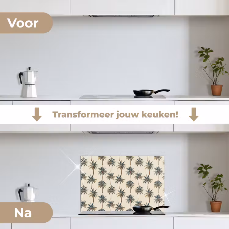 Palmbomen - Tropisch - Groen keuken achterwand spatscherm klein 900 -voor_na_NL