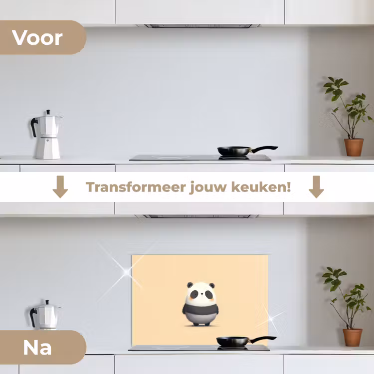 Panda - Beige - Minimalistisch keuken achterwand spatscherm klein -voor_na_NL