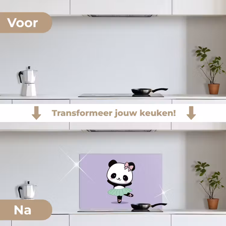 Panda - Paars - Sierlijk - Kawaii keuken achterwand spatscherm klein -voor_na_NL