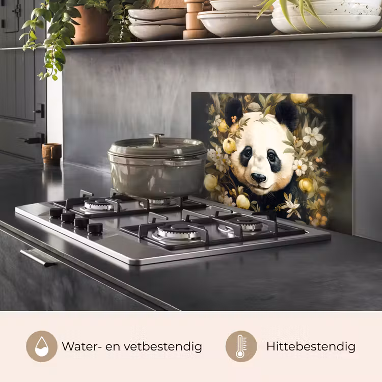 Panda - Pandabeer - Wilde dieren - Natuur - Bloemen keuken achterwand spatscherm klein -usp_NL