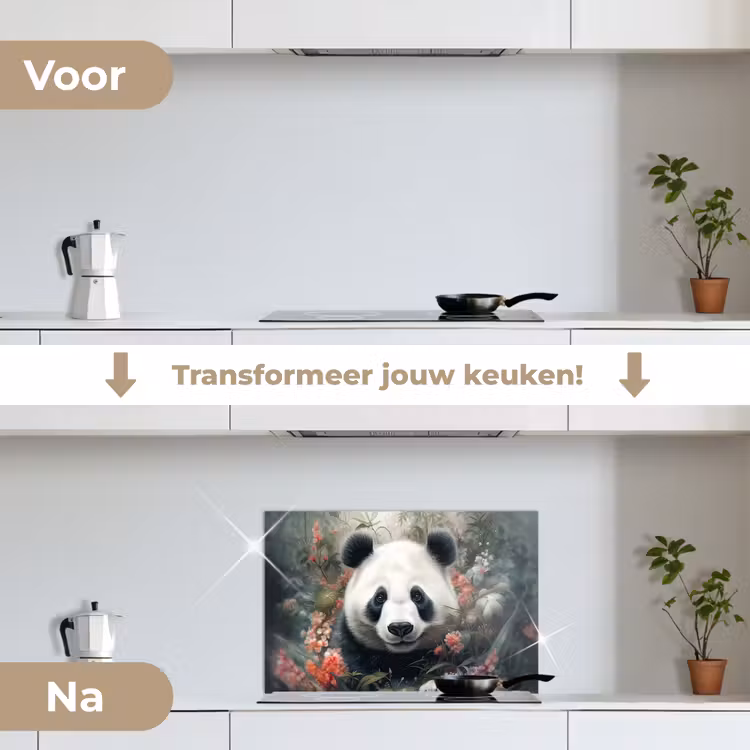 Panda - Wilde dieren - Bloemen - Natuur keuken achterwand spatscherm klein -voor_na_NL