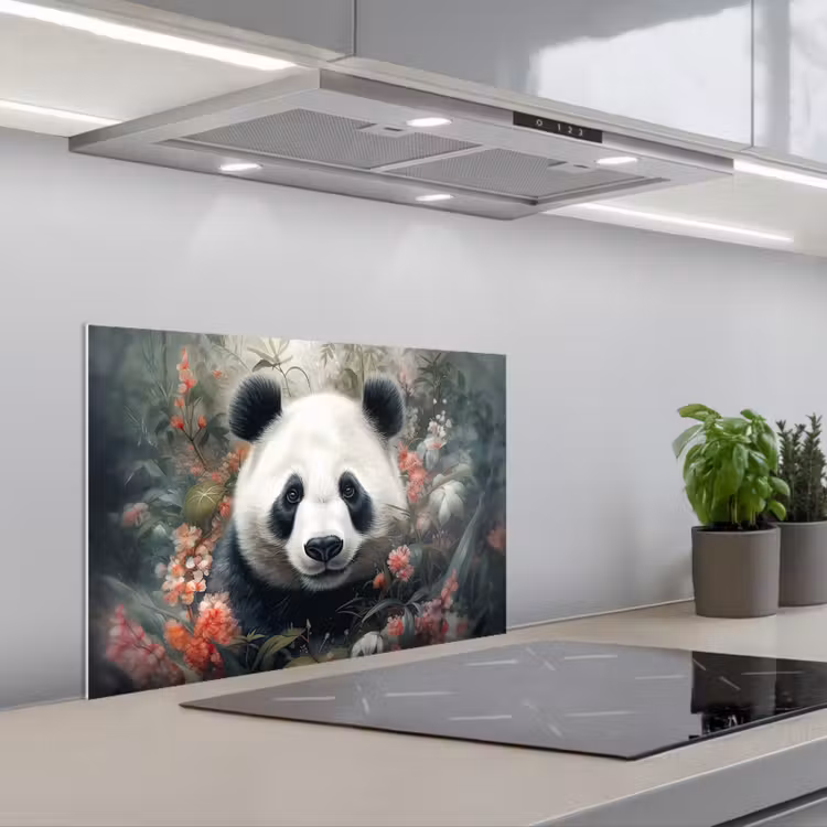 Panda - Wilde dieren - Bloemen - Natuur keuken achterwand spatscherm klein -3d_schuin