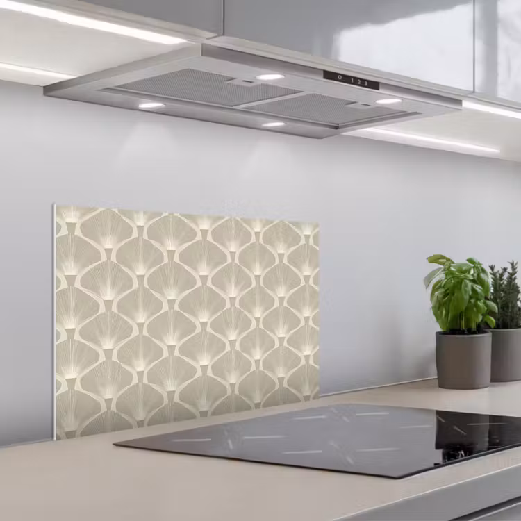 Paneel - Ginkgo - Zand keuken achterwand spatscherm klein 900 -3d_schuin
