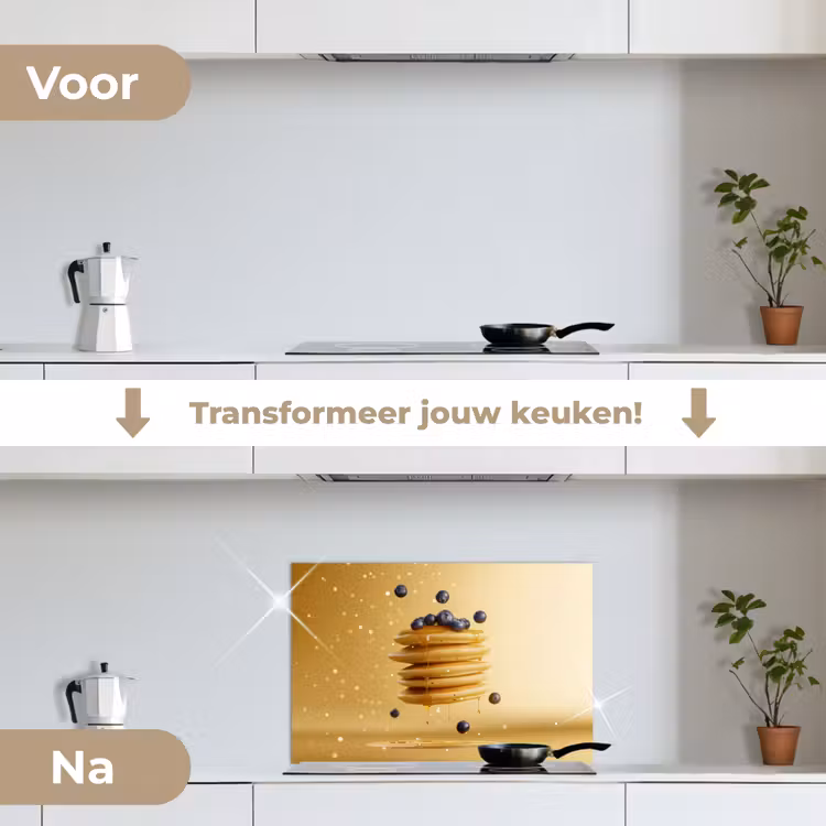 Pannenkoeken - Eten - Honing - Geel keuken achterwand spatscherm klein -voor_na_NL