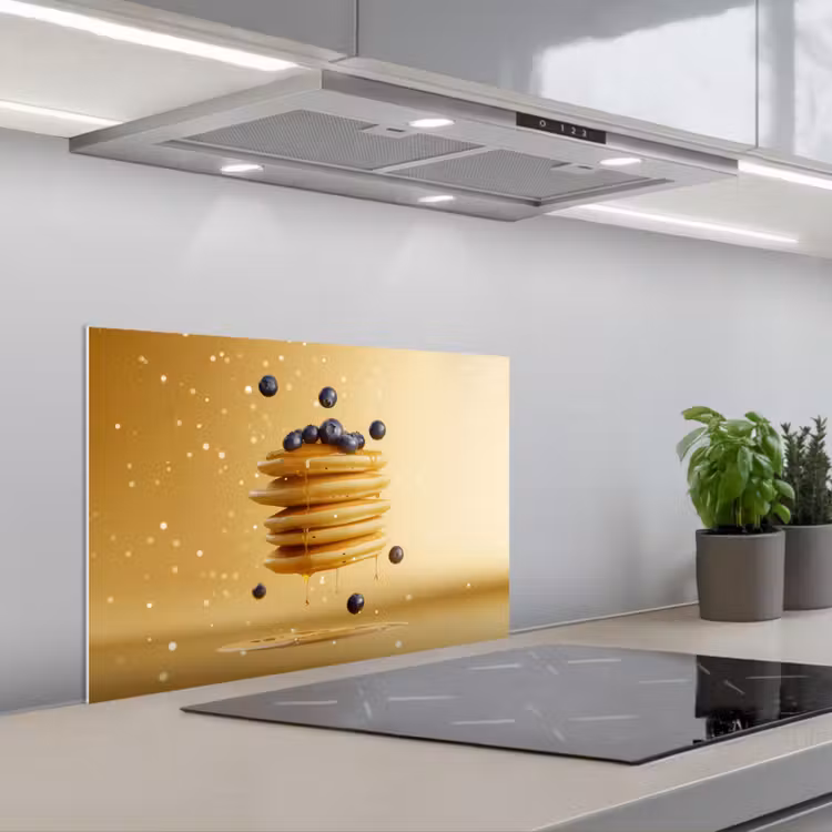 Pannenkoeken - Eten - Honing - Geel keuken achterwand spatscherm klein -3d_schuin