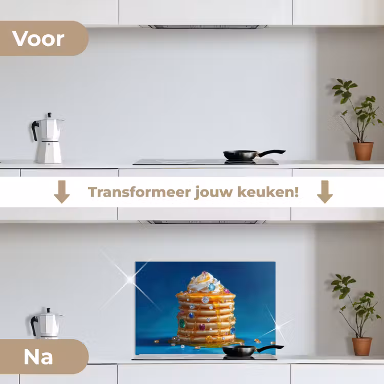 Pannenkoeken - Steentjes - Glitter - Slagroom keuken achterwand spatscherm klein -voor_na_NL