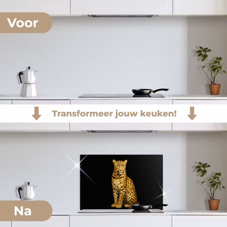 Panter - Realistisch - Bruin keuken achterwand spatscherm klein -voor_na_NL