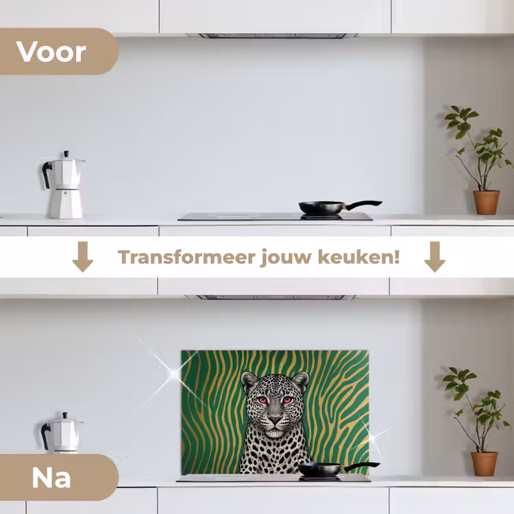 Panter - Zebrapatroon - Groen keuken achterwand spatscherm klein -voor_na_NL