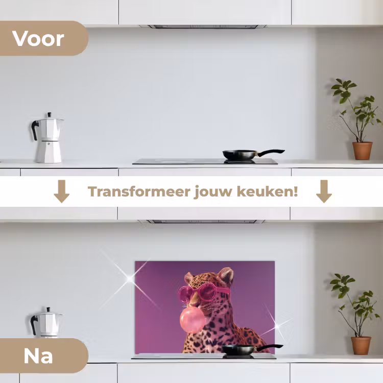 Panter - Zonnebril - Kauwgombel - Roze keuken achterwand spatscherm klein -voor_na_NL