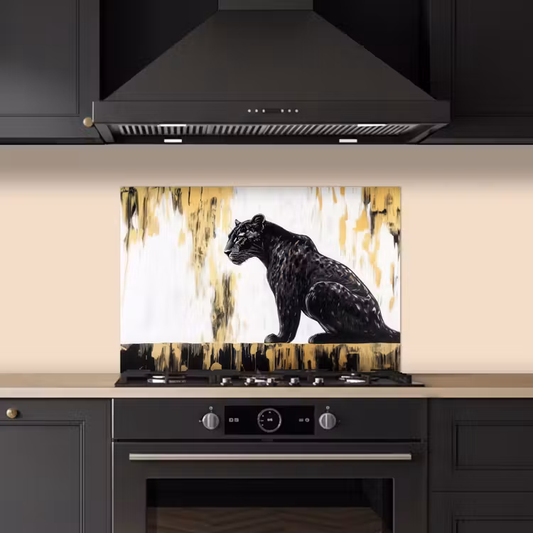 Panter - Zwart - Abstract - Goud keuken achterwand spatscherm klein -sfeer1