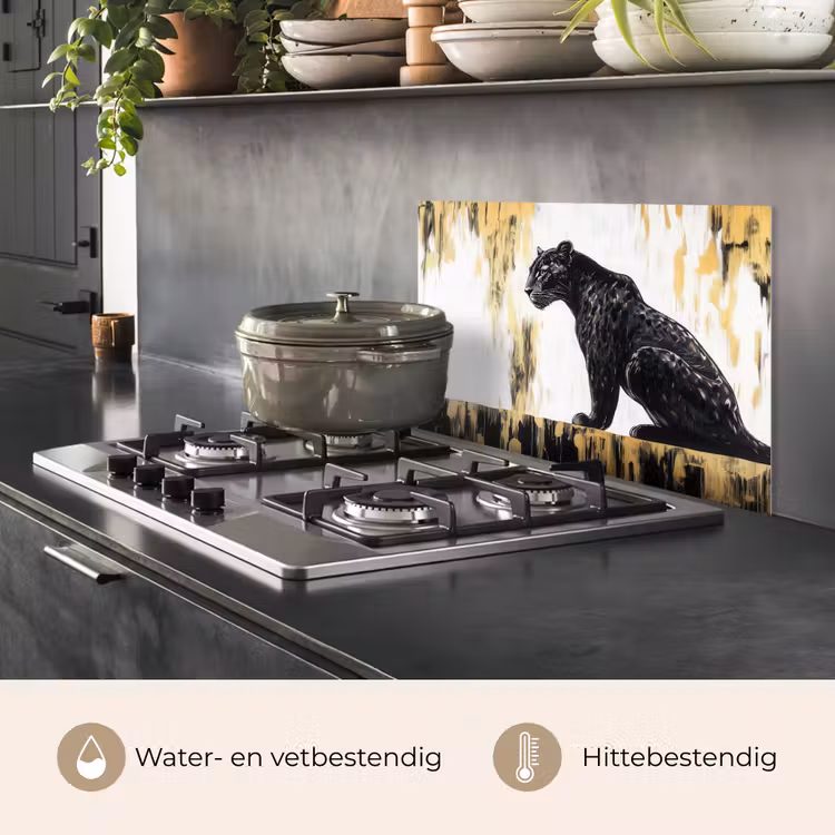 Panter - Zwart - Abstract - Goud keuken achterwand spatscherm klein -usp_NL