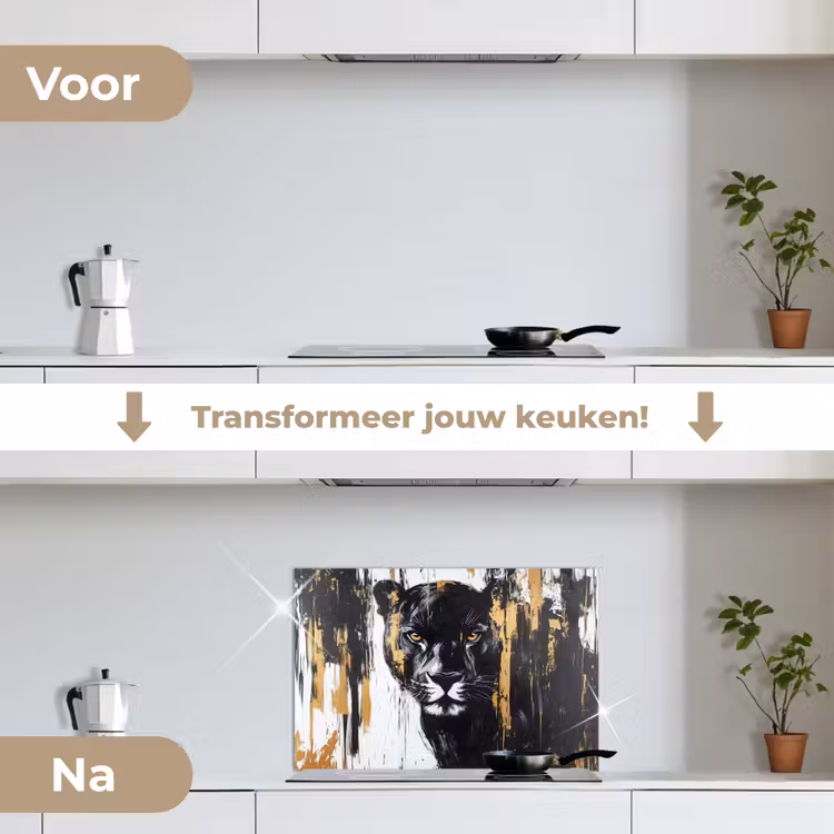 Panter - Zwart - Abstract - Verfstreken keuken achterwand spatscherm klein -voor_na_NL