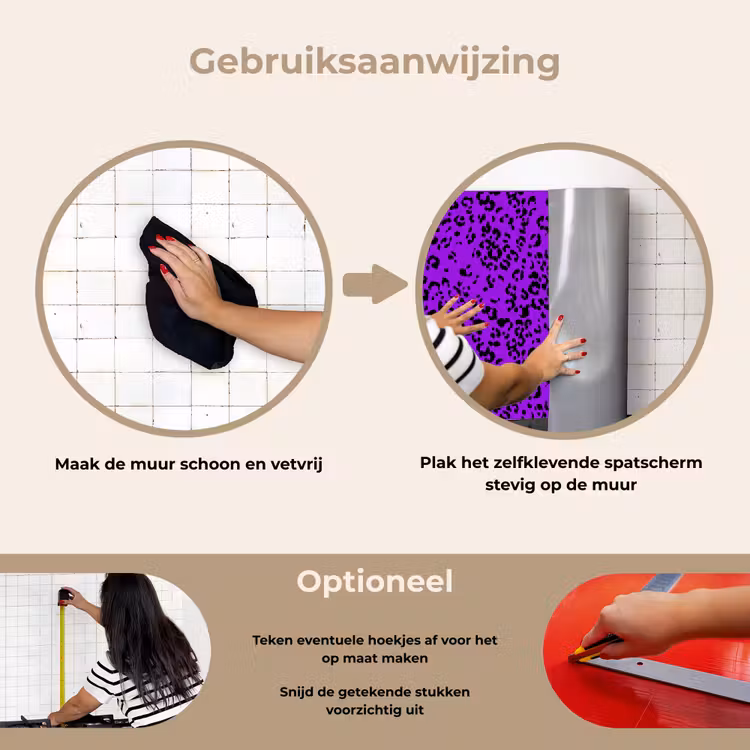 Panterprint - Paars - Patroon keuken achterwand spatscherm klein 900 -gebruiksaanwijzing_NL