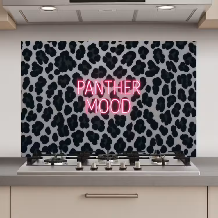 Panterprint - Zwart - Neonletters - Roze keuken achterwand spatscherm klein -3d_website