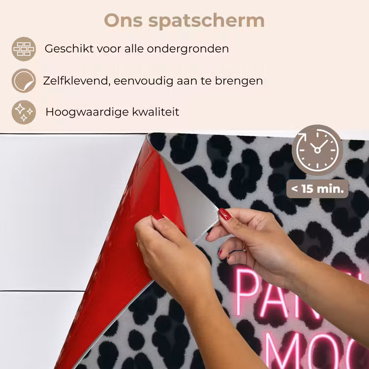 Panterprint - Zwart - Neonletters - Roze keuken achterwand spatscherm klein -spatscherm_NL