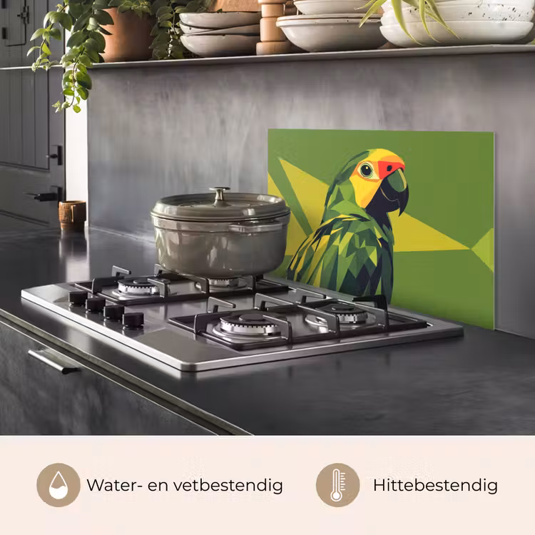 Papegaai - Groen - Snavel - Abstract keuken achterwand spatscherm klein -usp_NL