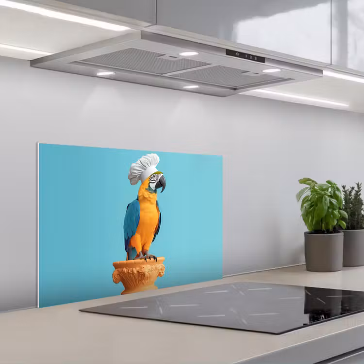 Papegaai - Koksmuts - Grappig - Vogel keuken achterwand spatscherm klein -3d_schuin