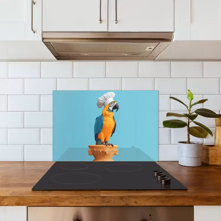Papegaai - Koksmuts - Grappig - Vogel keuken achterwand spatscherm klein -sfeer2