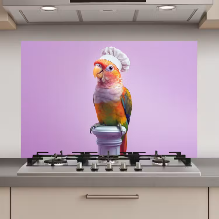 Papegaai - Koksmuts - Pilaar - Vogel keuken achterwand spatscherm klein -3d_website