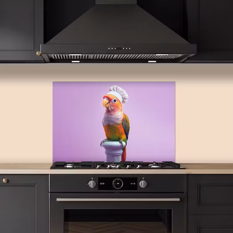 Papegaai - Koksmuts - Pilaar - Vogel keuken achterwand spatscherm klein -sfeer1