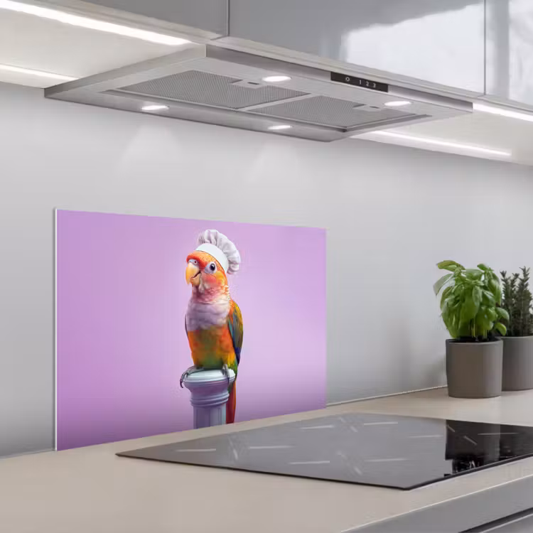 Papegaai - Koksmuts - Pilaar - Vogel keuken achterwand spatscherm klein -3d_schuin