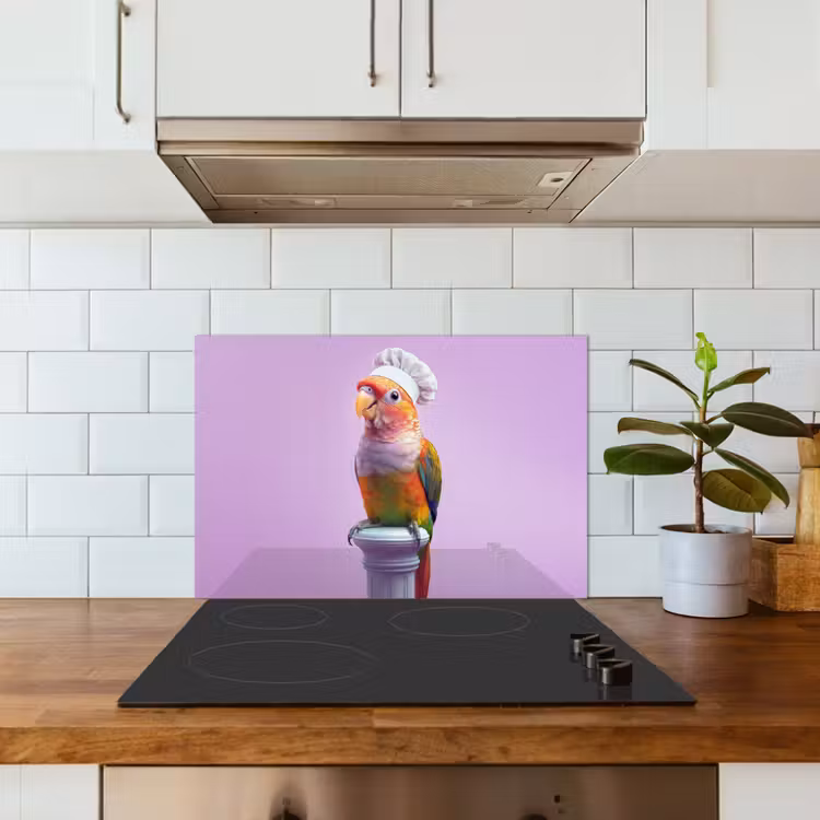 Papegaai - Koksmuts - Pilaar - Vogel keuken achterwand spatscherm klein -sfeer2
