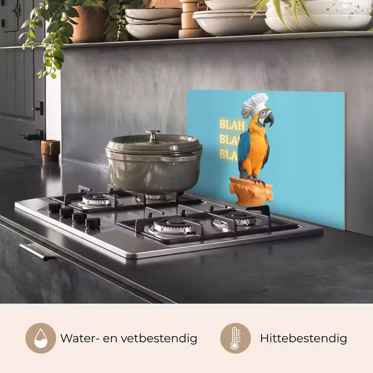 Papegaai - Koksmuts - Quote - Neon keuken achterwand spatscherm klein -usp_NL
