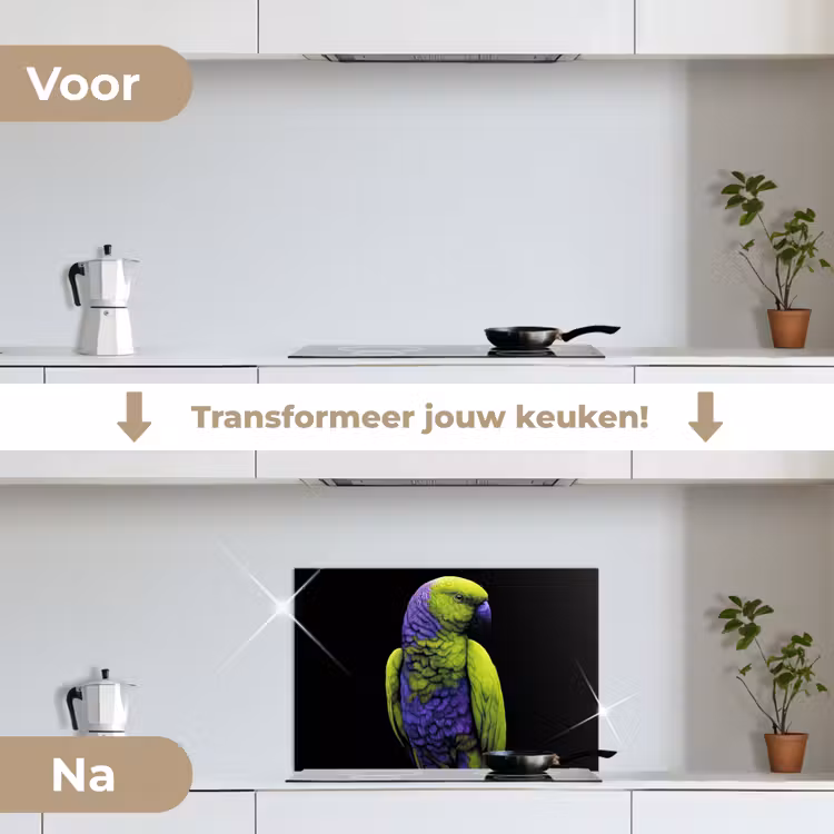 Papegaai - Veren - Opvallend - Groen keuken achterwand spatscherm klein -voor_na_NL