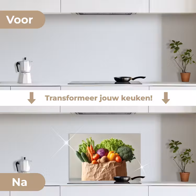 Papieren - Boodschappen - Groente - Kleurrijk keuken achterwand spatscherm klein -voor_na_NL