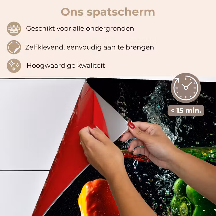Paprika - Groente - Water - Zwart - Rood - Groen - Geel keuken achterwand spatscherm klein -spatscherm_NL