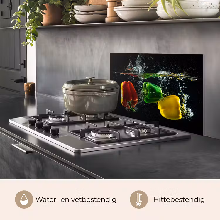 Paprika - Groente - Water - Zwart - Rood - Groen - Geel keuken achterwand spatscherm klein -usp_NL