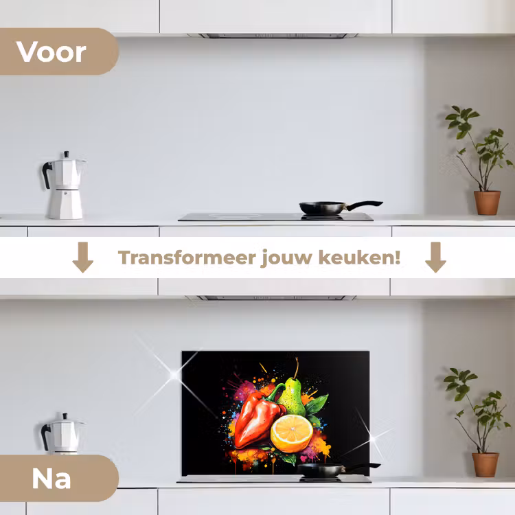 Paprika - Peer - Citroen - Graffiti - Verf - Abstract keuken achterwand spatscherm klein -voor_na_NL