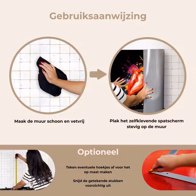 Paprika - Peer - Citroen - Graffiti - Verf - Abstract keuken achterwand spatscherm klein -gebruiksaanwijzing_NL