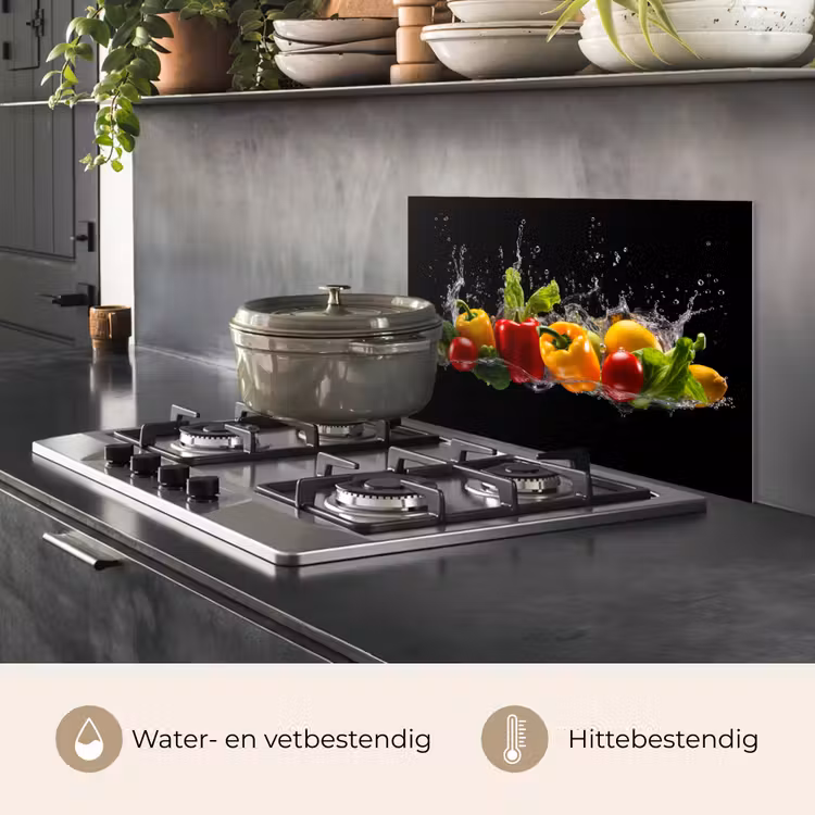 Paprika - Water - Groente - Zwart keuken achterwand spatscherm klein -usp_NL