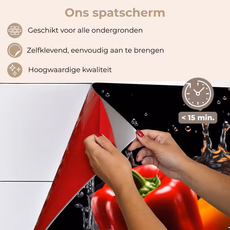 Paprika - Water - Zwart - Groente - Rood - Geel keuken achterwand spatscherm klein -spatscherm_NL