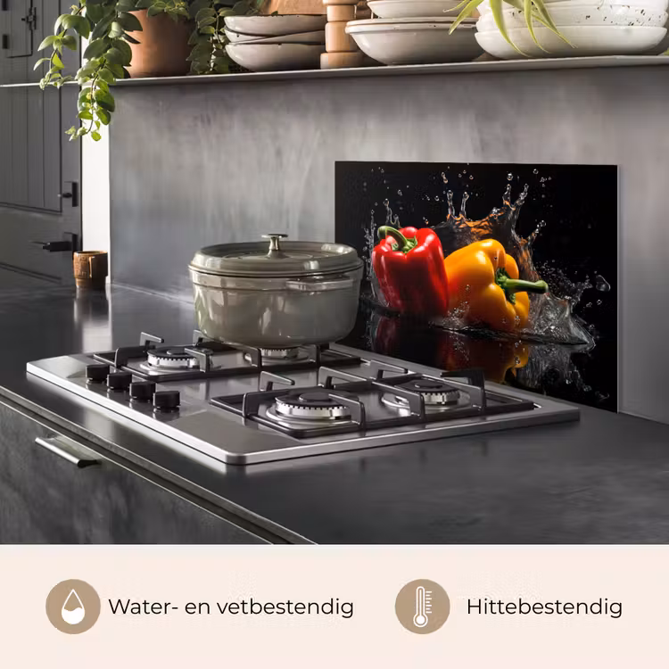 Paprika - Water - Zwart - Groente - Rood - Geel keuken achterwand spatscherm klein -usp_NL