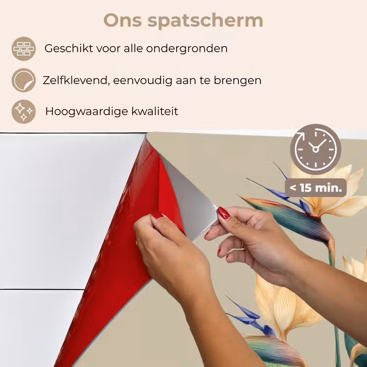 Paradijsvogelbloemen - Blauwgroene bladeren - Beige keuken achterwand spatscherm klein -spatscherm_NL