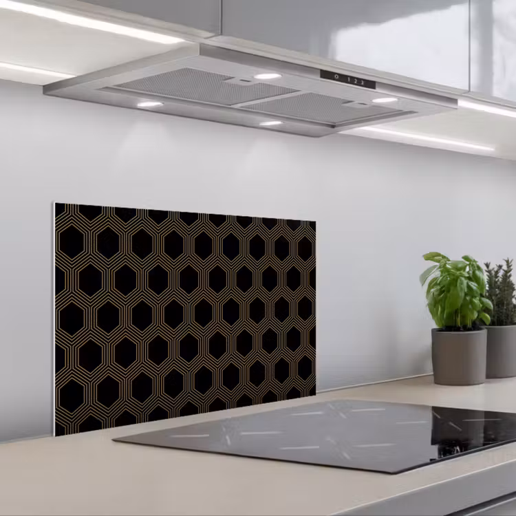 Parallel - Goud - Zwart - Bijenraatmotief keuken achterwand spatscherm klein 900 -3d_schuin