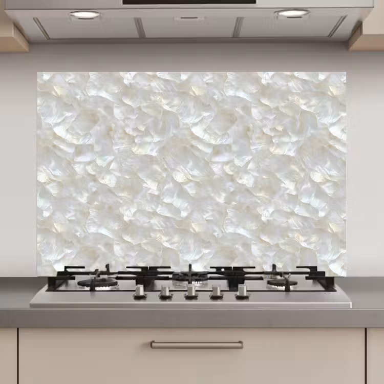 Parelmoerglans - Wit - Schelp keuken achterwand spatscherm klein 900 -3d_website