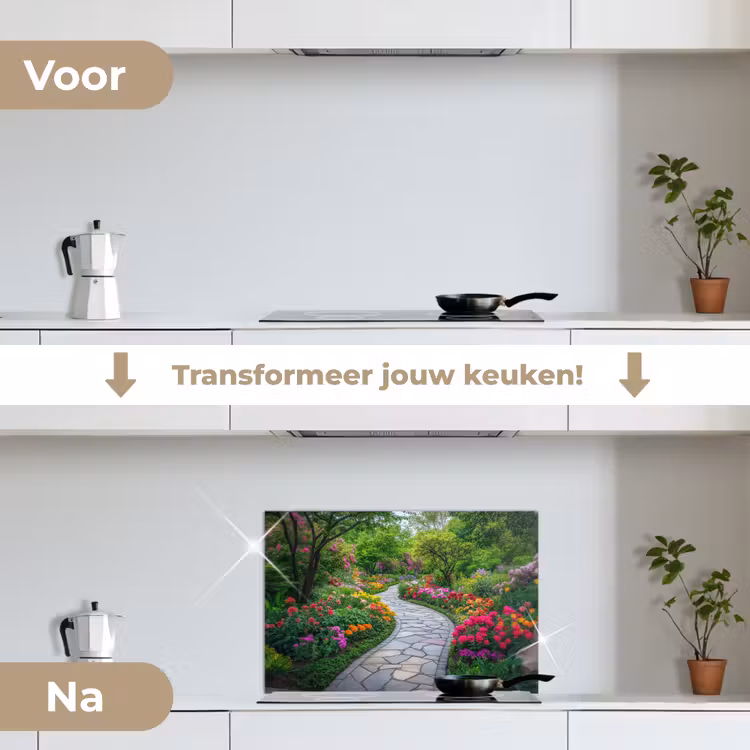 Park - Bloemen - Tuin keuken achterwand spatscherm klein -voor_na_NL