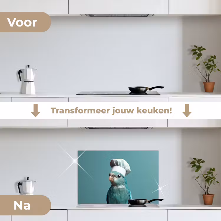 Parkiet - Vogel - Koksmuts - Cute keuken achterwand spatscherm klein -voor_na_NL