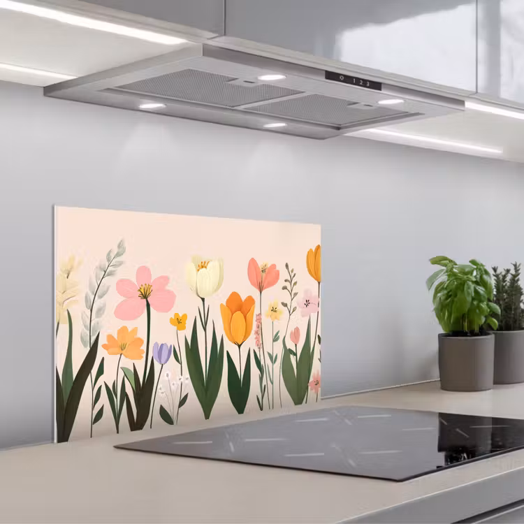 Pasteltinten - Bloemen - Illustratie keuken achterwand spatscherm klein -3d_schuin