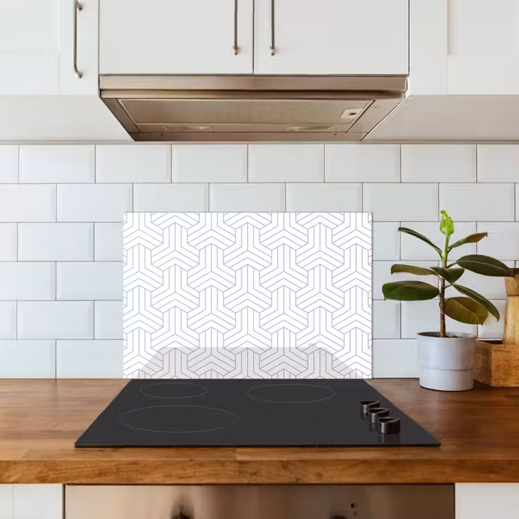 Patronen - Abstract - Zwart - Wit - Geometrie keuken achterwand spatscherm klein 900 -sfeer2