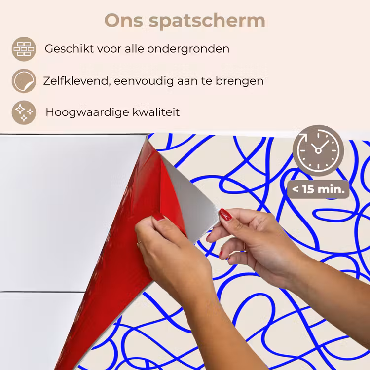 Patronen - Beige - Blauw - Lijnen keuken achterwand spatscherm klein 900 -spatscherm_NL