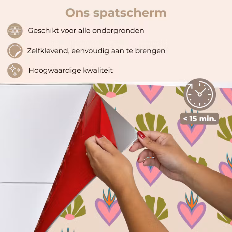 Patroon - Beige - Hartjes - Bloemen keuken achterwand spatscherm klein 900 -spatscherm_NL