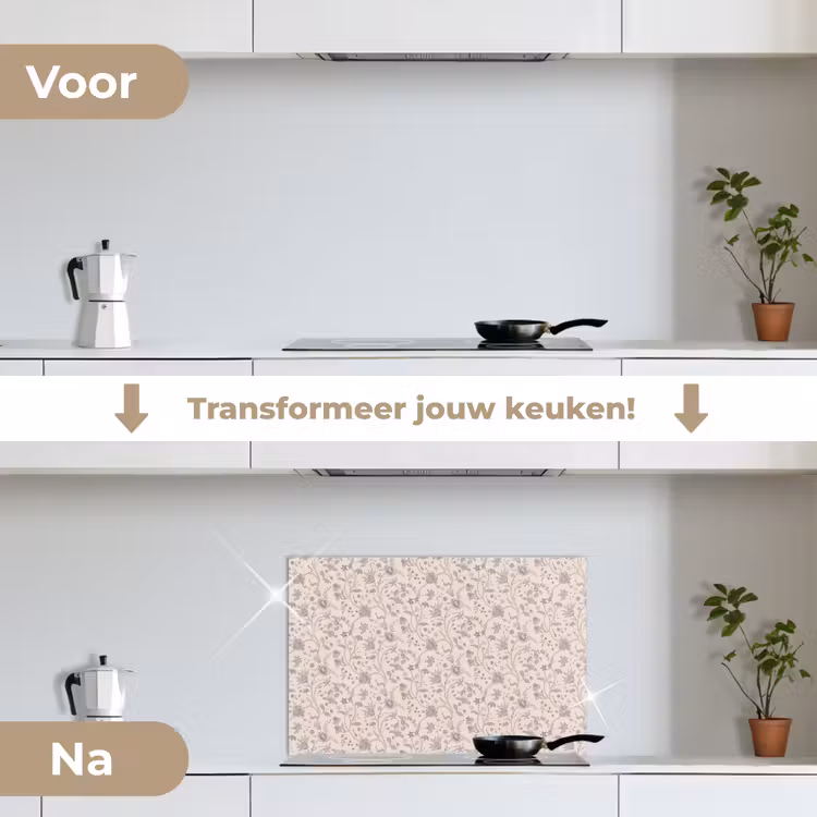 Patroon - Bloemen - Paars keuken achterwand spatscherm klein 900 -voor_na_NL