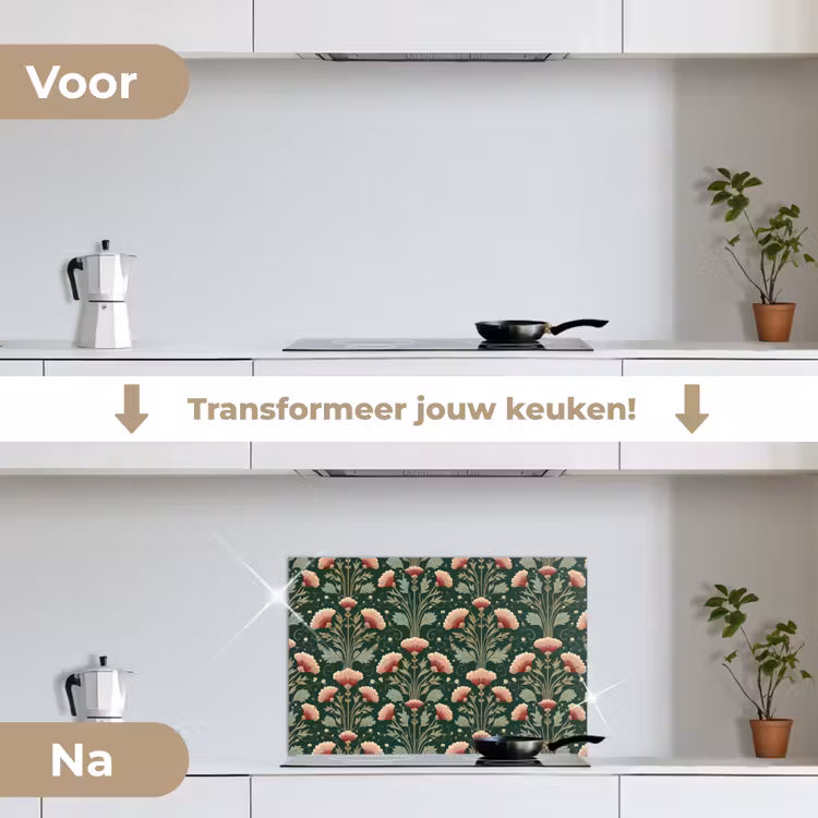 Patroon - Botanisch - Kleurrijk keuken achterwand spatscherm klein 900 -voor_na_NL