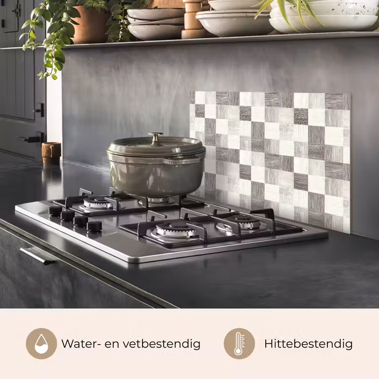 Patroon - Dambord - Houtnerf keuken achterwand spatscherm klein 900 -usp_NL